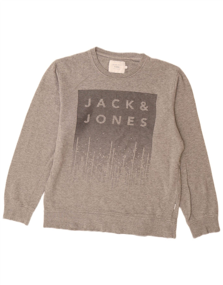 Мужской свитшот с рисунком Jack & Jones, большой серый хлопковый джемпер