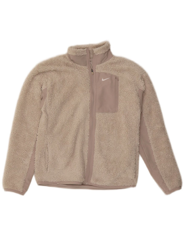 Женская флисовая куртка оверсайз NIKE UK 6 XS бежевого цвета из полиэстера с цветными блоками