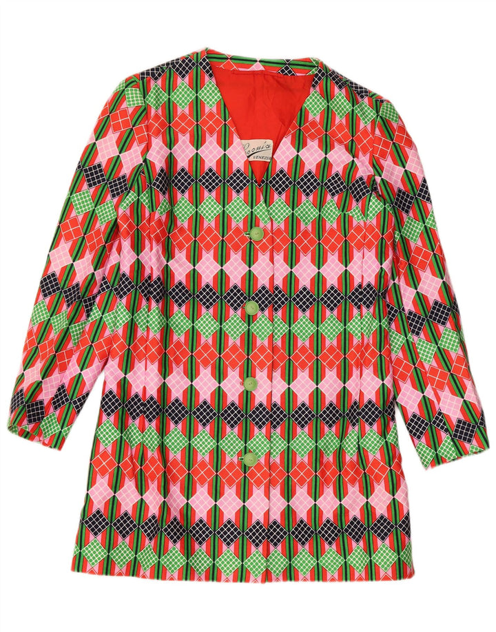 Винтажный женский пиджак на 4 пуговицах, Великобритания, 12, средний, разноцветный, с геометрическим узором