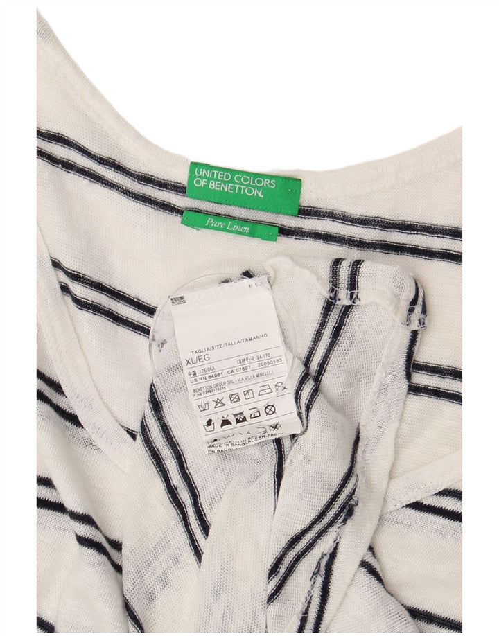 Женская блузка без рукавов Benetton, Великобритания, 18 XL, льняная белая полоска