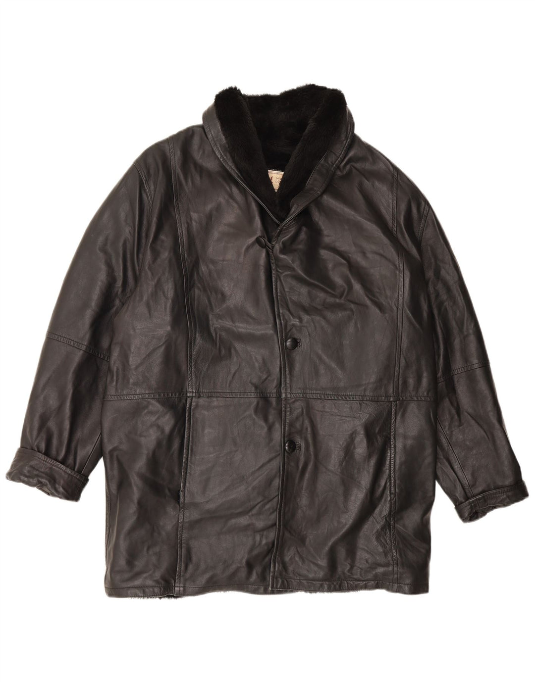 Винтажная мужская дубленка UK 42 XL черная кожаная
