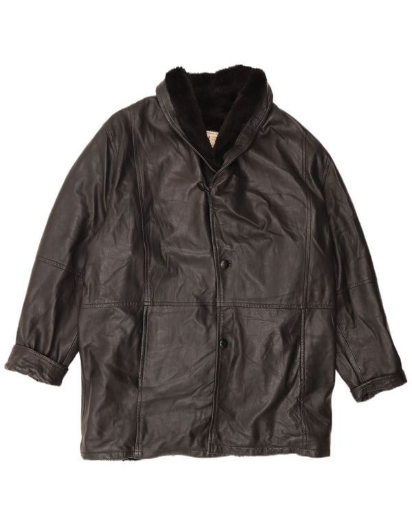 Винтажная мужская дубленка UK 42 XL черная кожаная