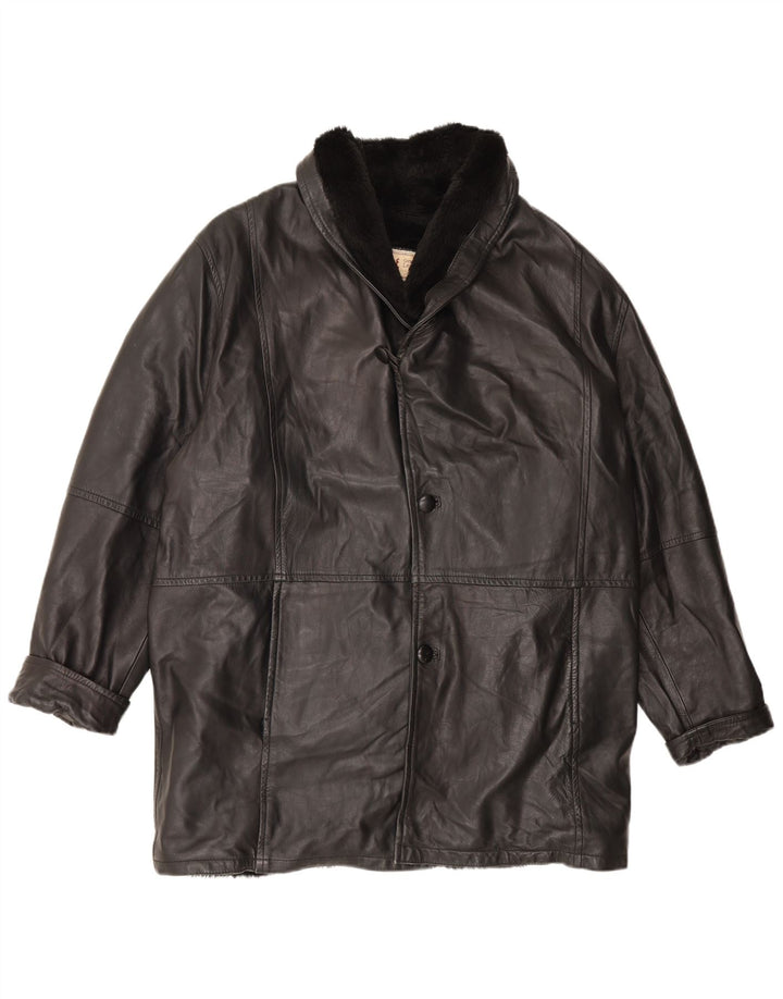 Винтажная мужская дубленка UK 42 XL черная кожаная