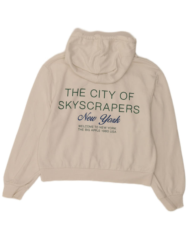 Zara Womens New York Crop Graphic Hoodie Jumper UK 14 Medium White