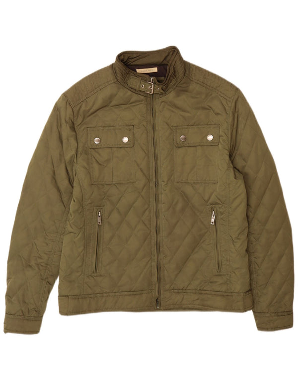 Zara Mens Quilted Jacket UK 44 2XL Khaki Polyester