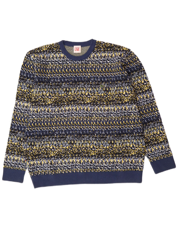 Мужской джемпер LACOSTE с круглым вырезом, размер 7, 2XL, хлопок, синий с геометрическим рисунком
