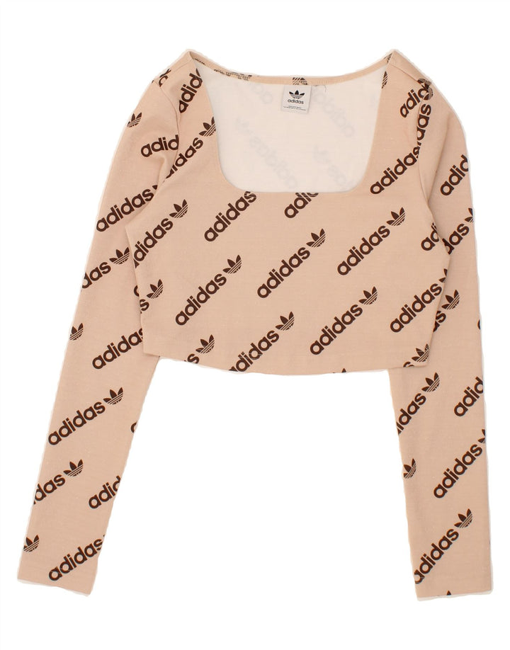 ADIDAS Womens Crop Graphic Top Long Sleeve UK 12 Medium Beige Polyester Vintage Adidas and Second-Hand Adidas from Messina Hembry 