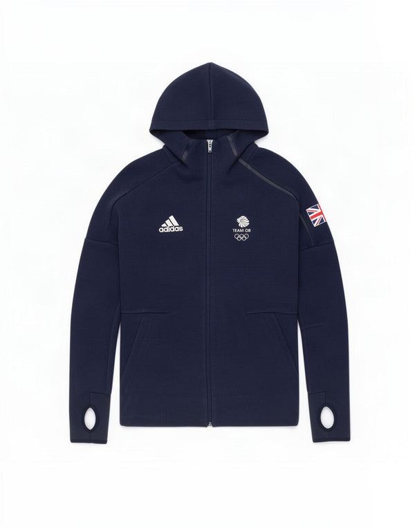 Женский свитер с капюшоном на молнии Adidas Team GB UK 8, маленький темно-синий, полиэстер