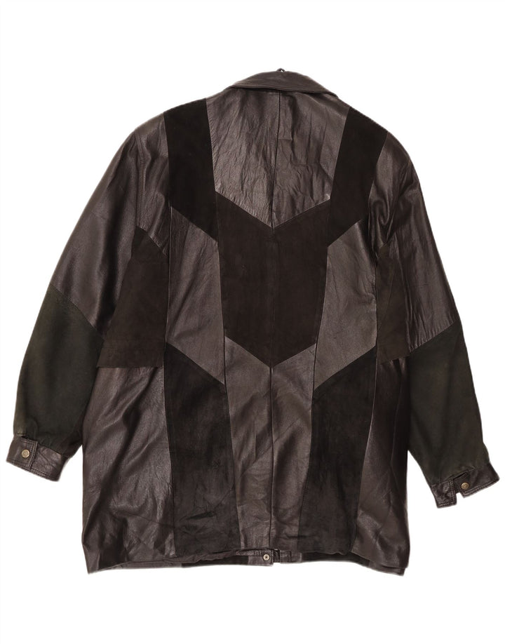 Винтажная женская кожаная кожаная куртка UK 20 2XL, черная в стиле пэчворк в стиле ретро