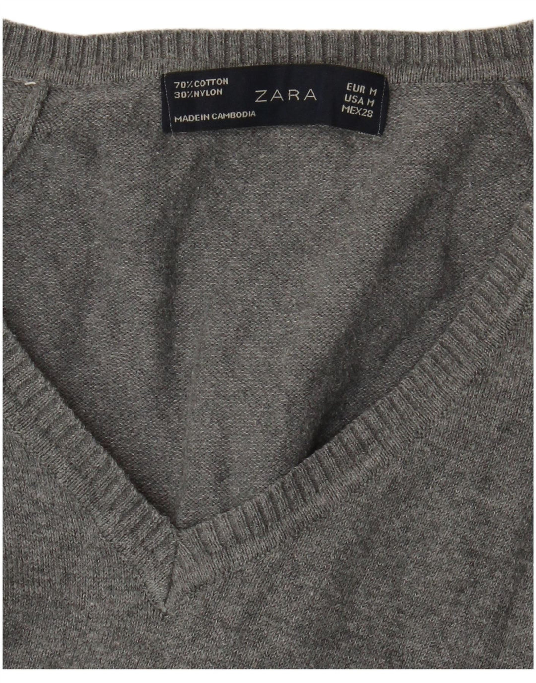 Женский джемпер с v-образным вырезом Zara UK 12, хлопковый средний серый цвет