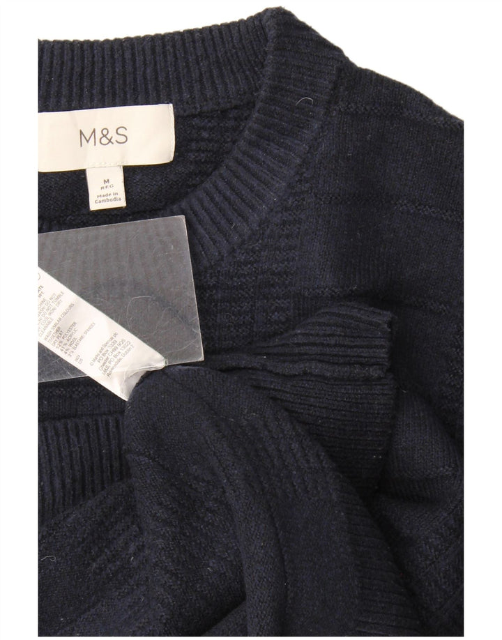 Мужской джемпер с круглым вырезом Marks & Spencer, средний темно-синий полиэстер
