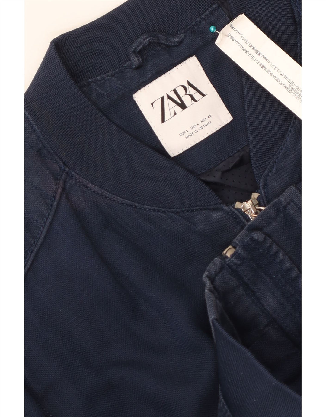 Мужская куртка-бомбер ZARA UK 40, большой размер, темно-синий, полиэстер