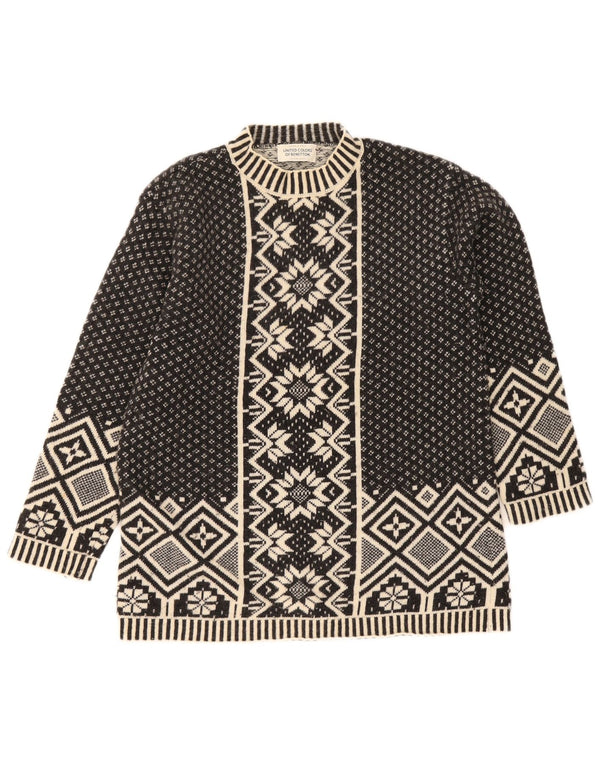 Женский джемпер с круглым вырезом Benetton UK 10, маленький черный Fair Isle