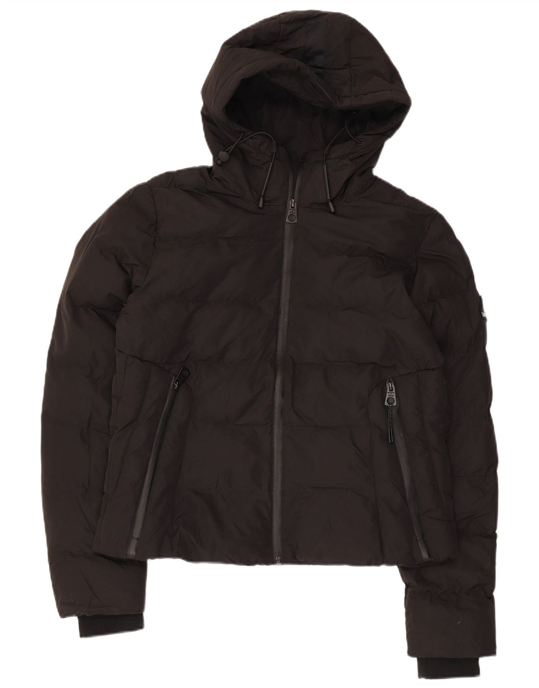 SUPERDRY Женская укороченная стеганая куртка с капюшоном UK 12, средний черный полиэстер