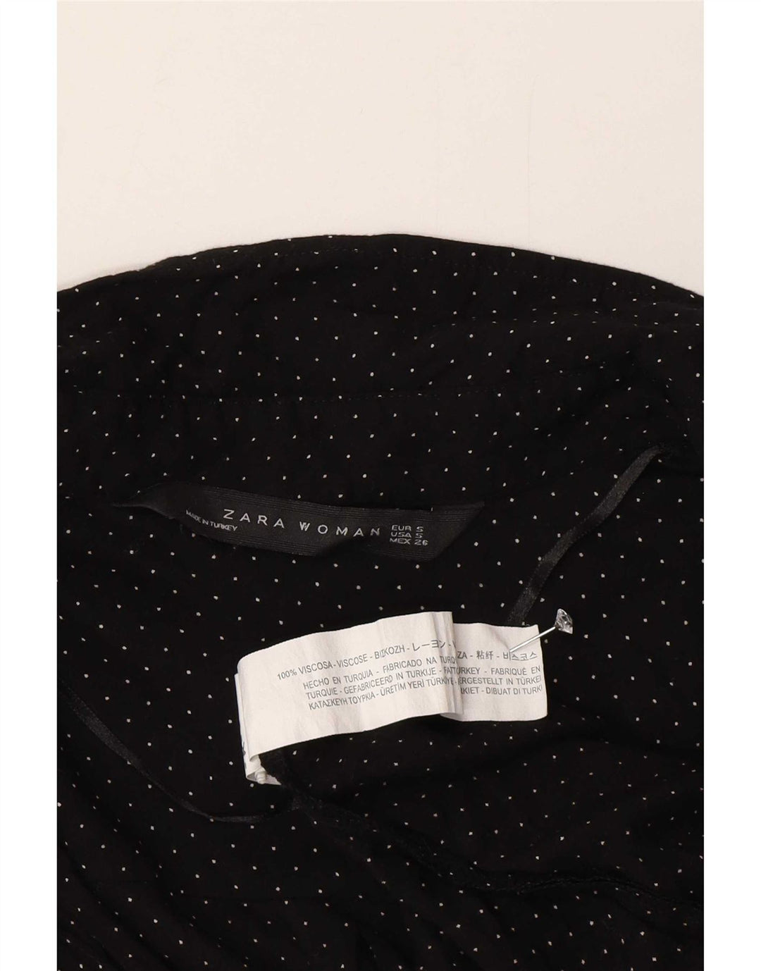 Женская рубашка Zara UK 10, маленькая черная вискоза в пятнышко