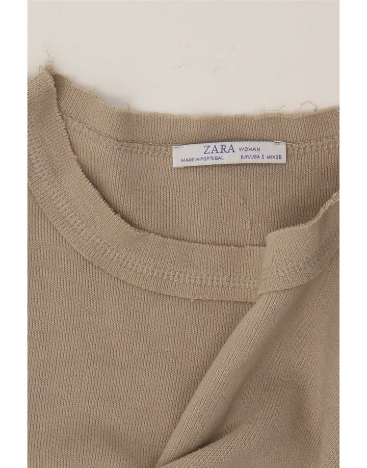 Женский укороченный топ оверсайз с длинным рукавом Zara UK 10, маленький бежевый