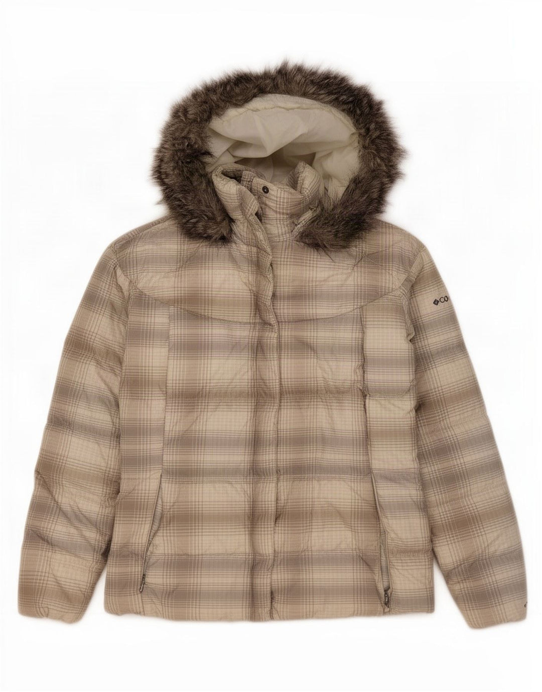 Женская утепленная куртка Columbia с капюшоном UK 18 XL, серая клетка из полиэстера