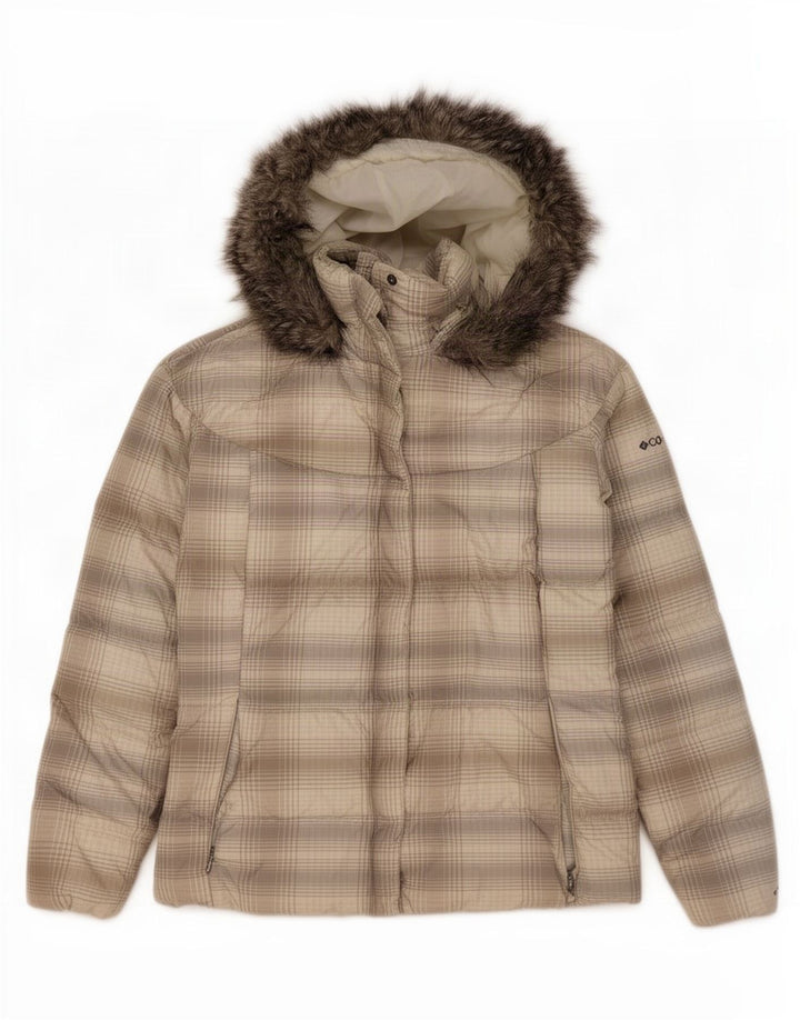 Женская утепленная куртка Columbia с капюшоном UK 18 XL, серая клетка из полиэстера