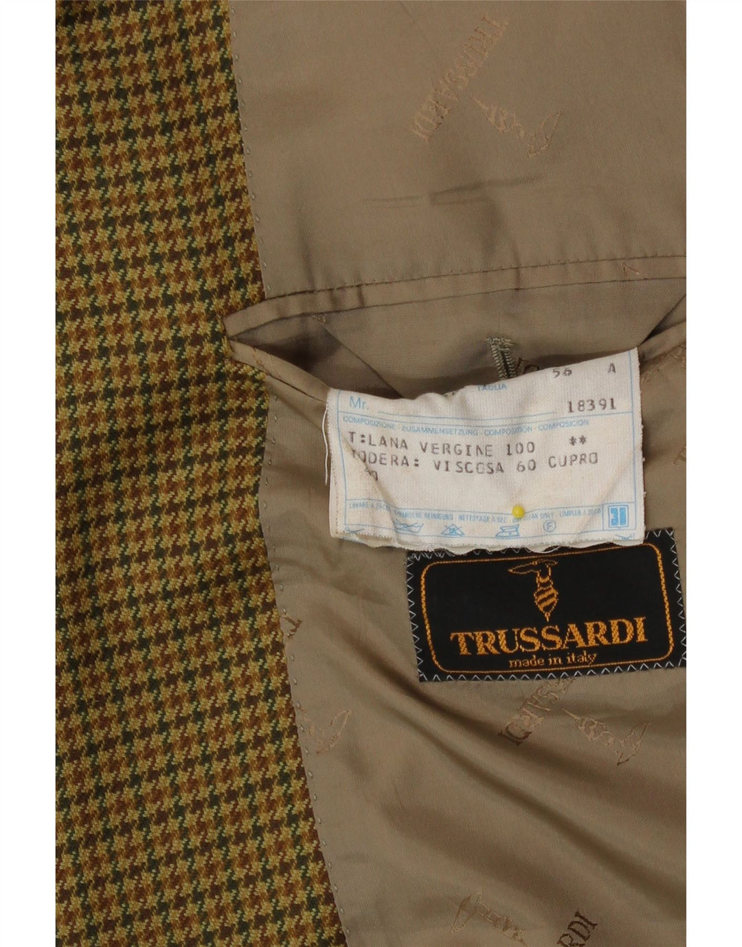 Trussardi Мужской пиджак на 2 пуговицах IT 56 3XL Бежевый с узором "гусиные лапки"