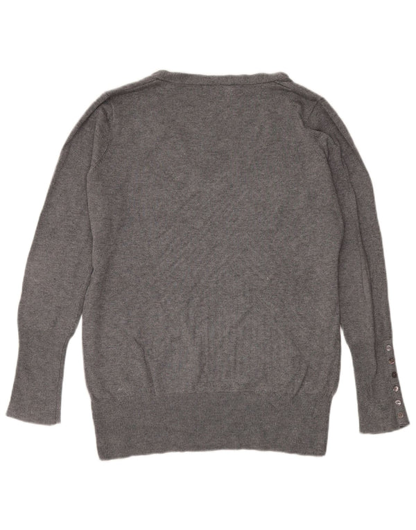 Zara Womens V-Neck Jumper Sweater UK 16 Large Grey Rayon