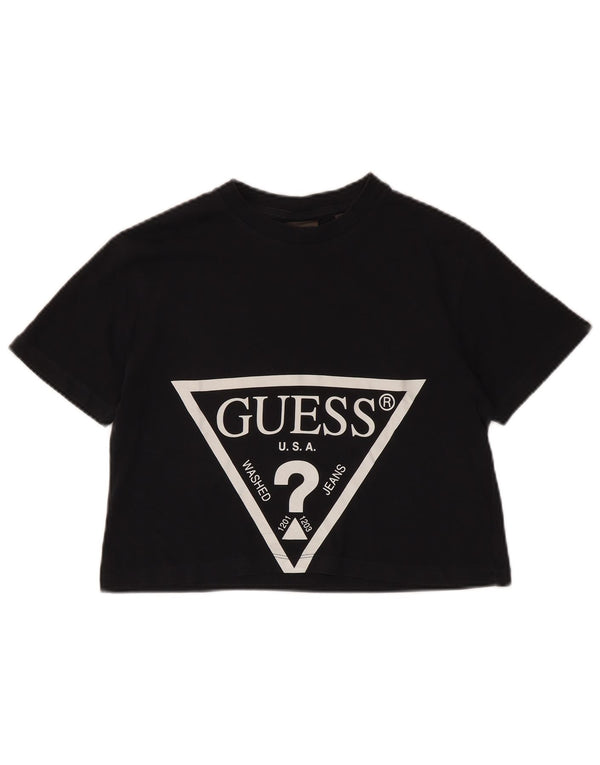 Женская укороченная футболка с рисунком Guess UK 10, маленькая черная