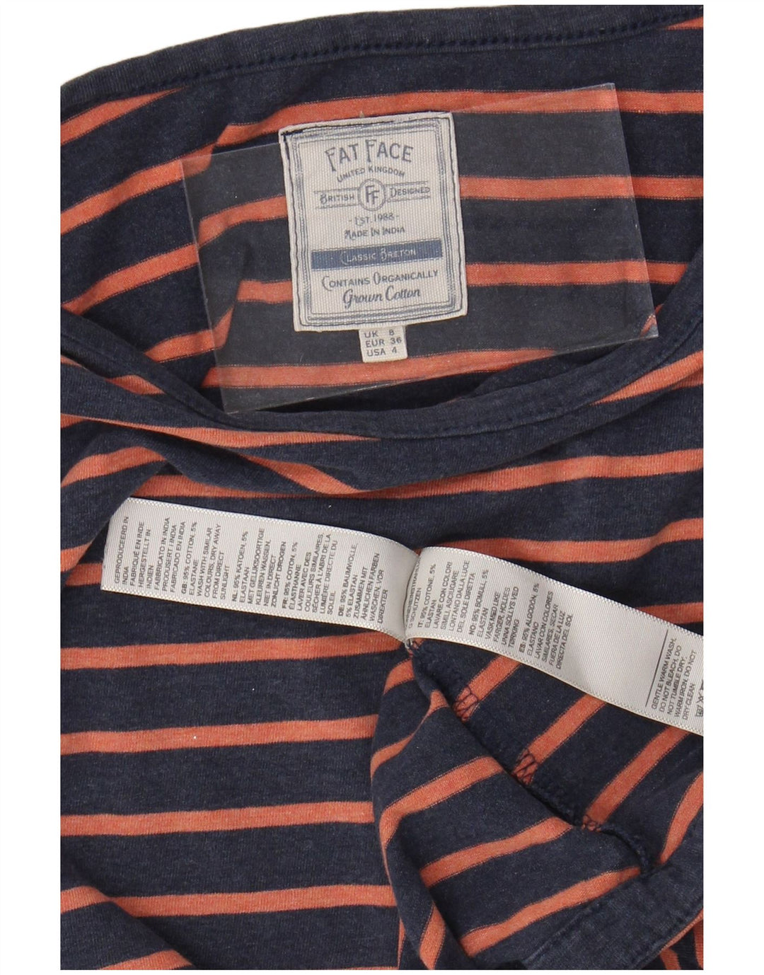 Женский топ FAT FACE с длинным рукавом, Великобритания, 8 маленьких размеров, темно-синий, в полоску, хлопок