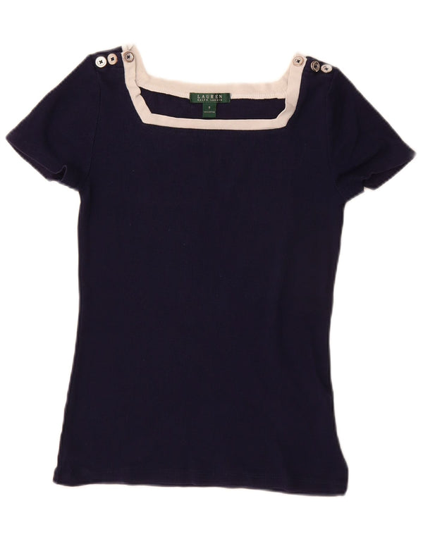 Женская футболка Ralph Lauren Top UK 10, маленькая, темно-синяя, хлопковая с цветными блоками