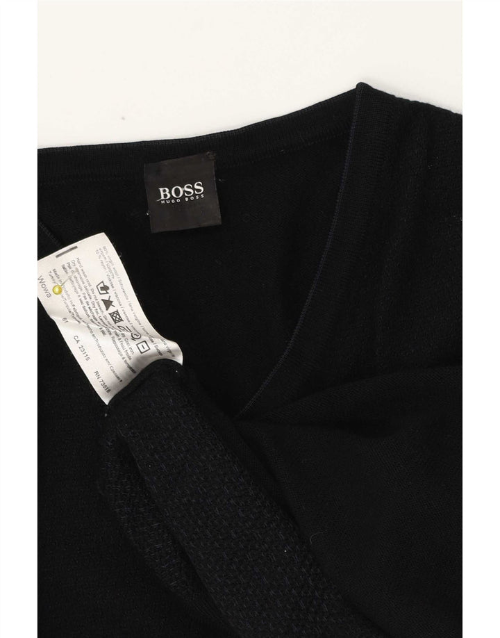 Мужской джемпер с v-образным вырезом Hugo Boss, средний черный из натуральной шерсти
