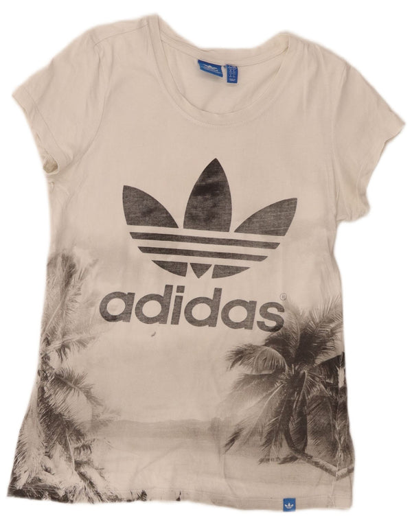 Женская футболка Adidas с графическим рисунком Top UK 14, средний белый цветочный хлопок