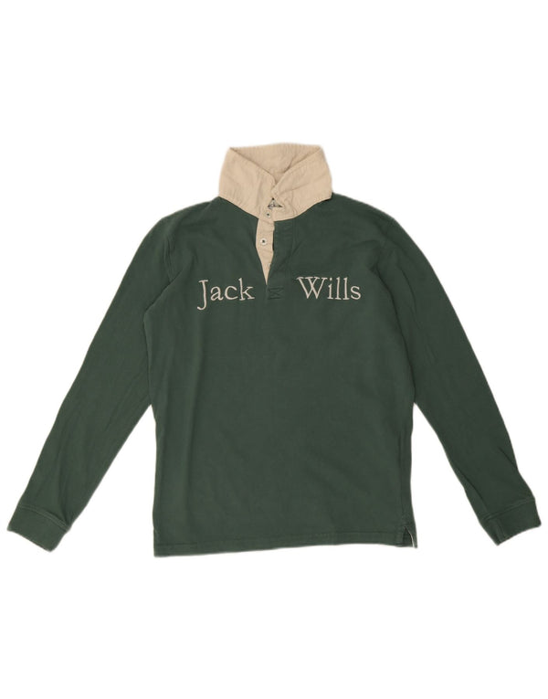 Jack Wills Boys Graphic Long Sleeve Rugby Polo Shirt 12-13 Years Green