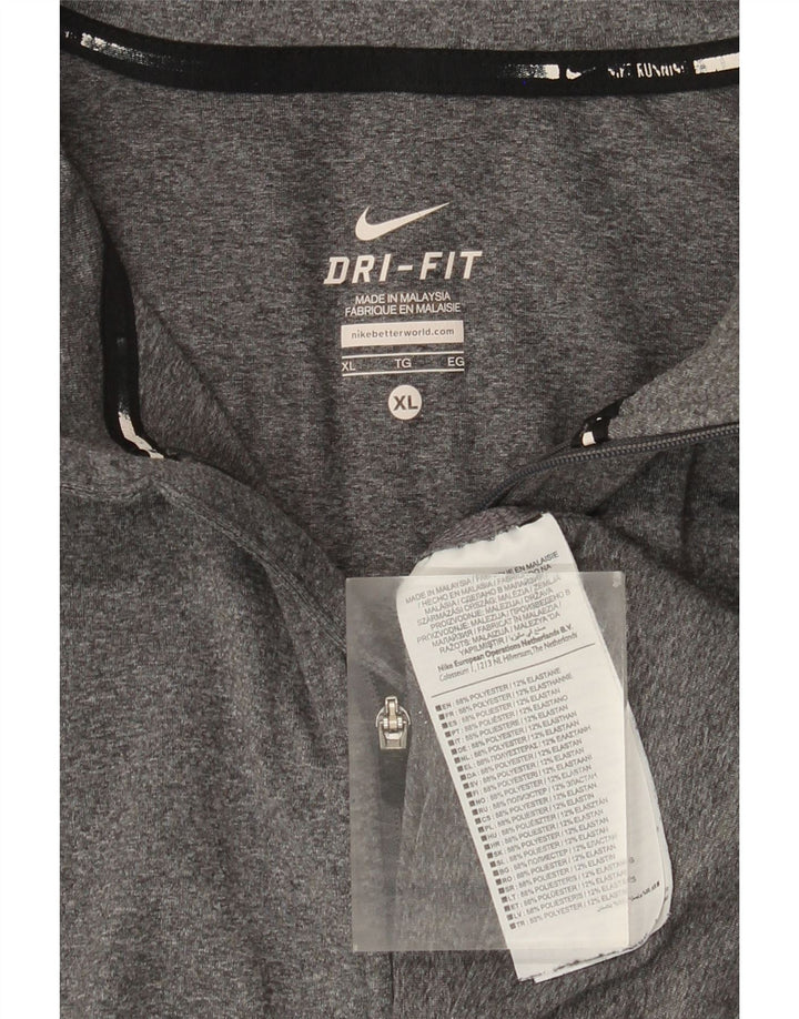 Мужской топ Nike Dri Fit с воротником на молнии и длинным рукавом XL, серый полиэстер с крапинками