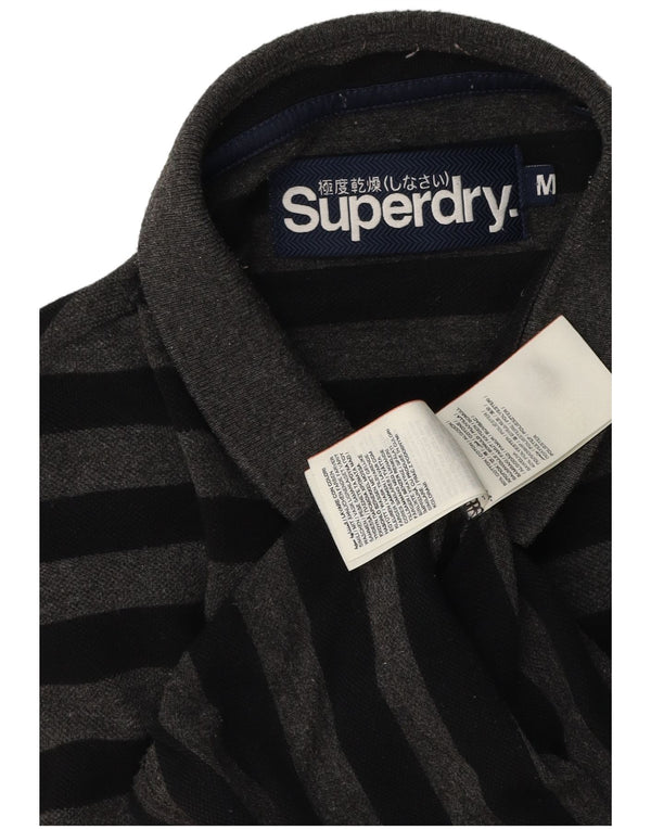 Мужская рубашка-поло Superdry, хлопковая серая полоска среднего размера