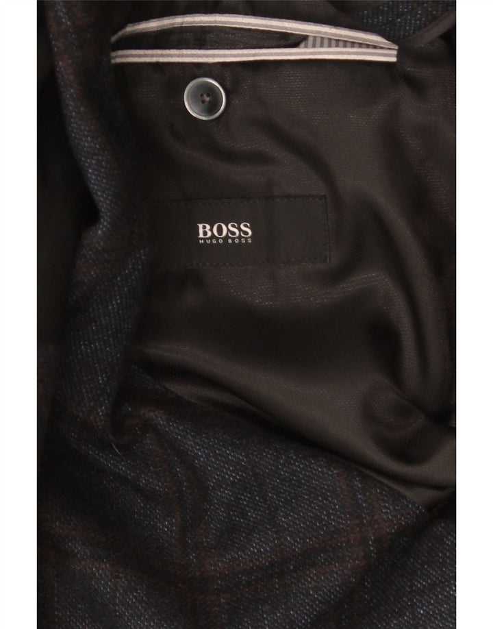 Мужской пиджак Hugo Boss с 2 пуговицами EU 56 3XL Темно-синий в клетку Шерсть