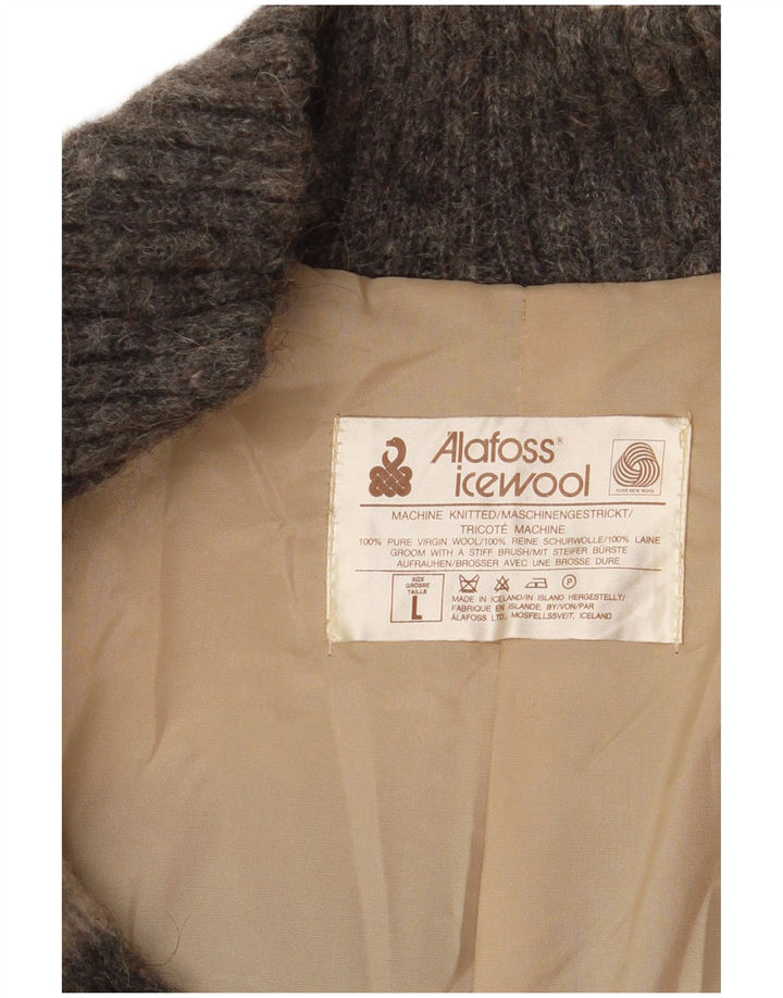 Мужская вязаная куртка-бомбер Alafoss Icewool UK 40, большая серая зимняя с цветными блоками