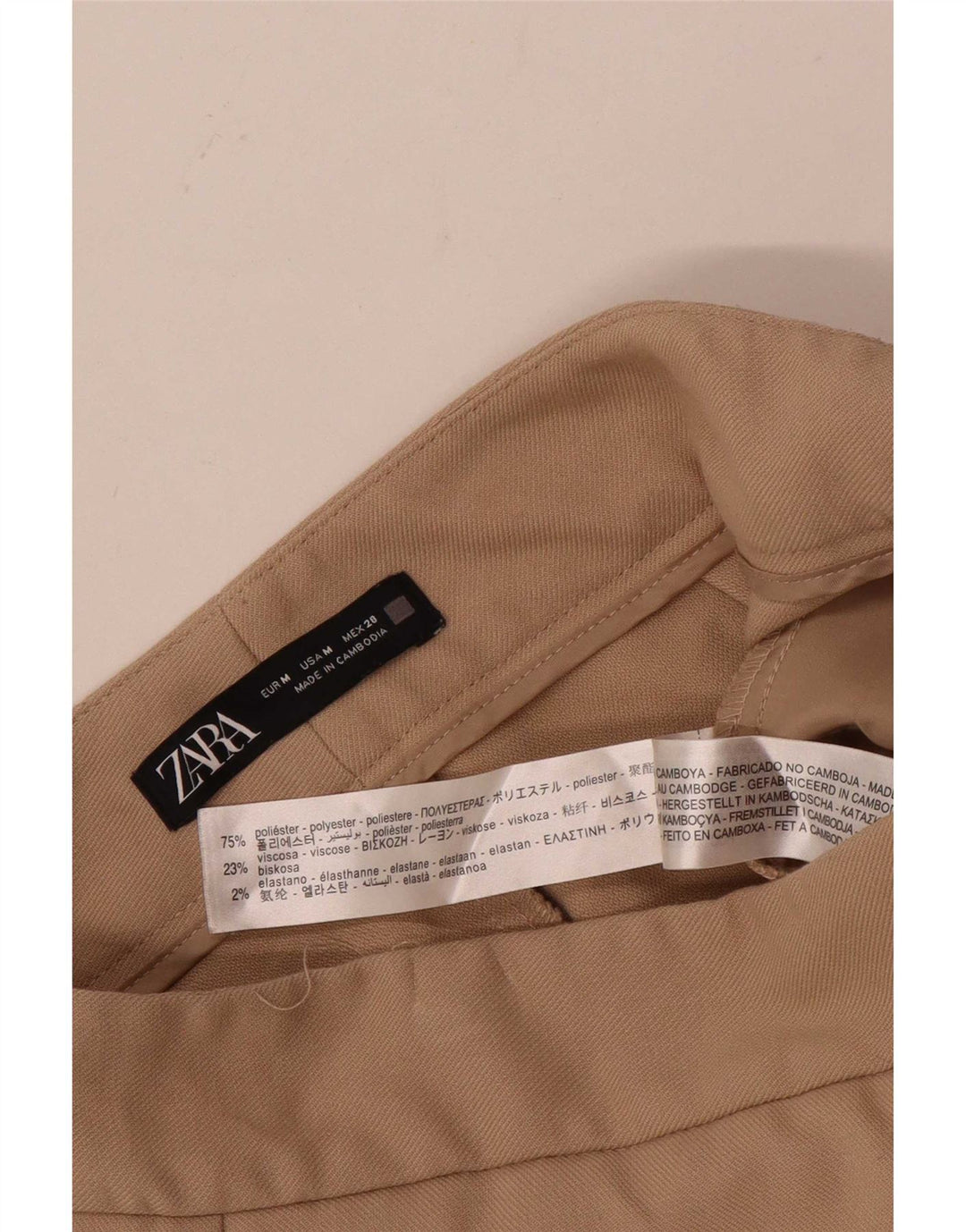 ZARA Женские широкие укороченные брюки среднего размера W28 L24 Бежевый полиэстер