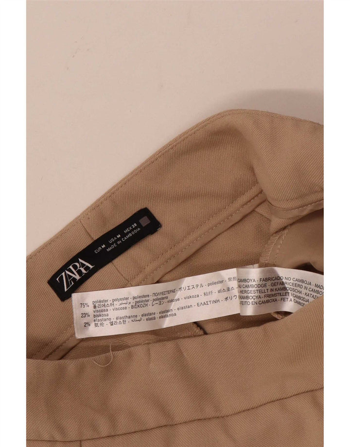 ZARA Женские широкие укороченные брюки среднего размера W28 L24 Бежевый полиэстер