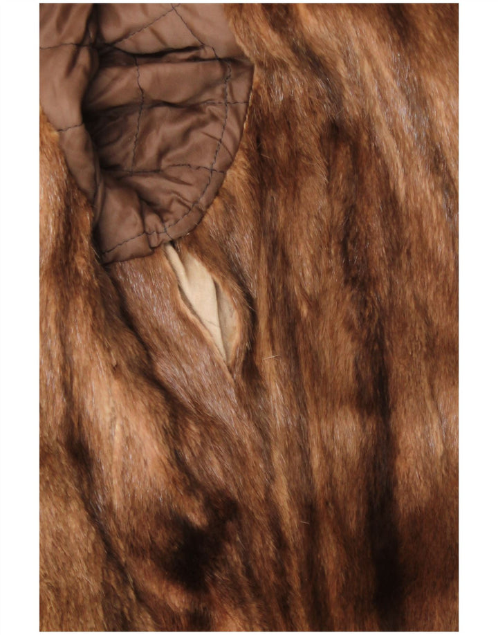 Винтажное женское меховое кожаное пальто UK 16, большое бежевое