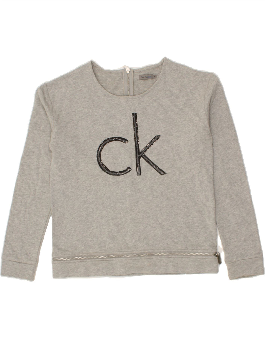 CALVIN KLEIN Womens Graphic Sweatshirt Jumper UK 14 Medium Grey Cotton Vintage Calvin Klein and Second-Hand Calvin Klein from Messina Hembry 
