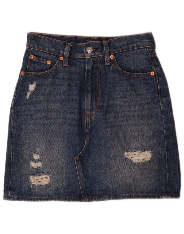 Женская джинсовая юбка Levi's с эффектом потертости W24 XS, синяя, хлопок