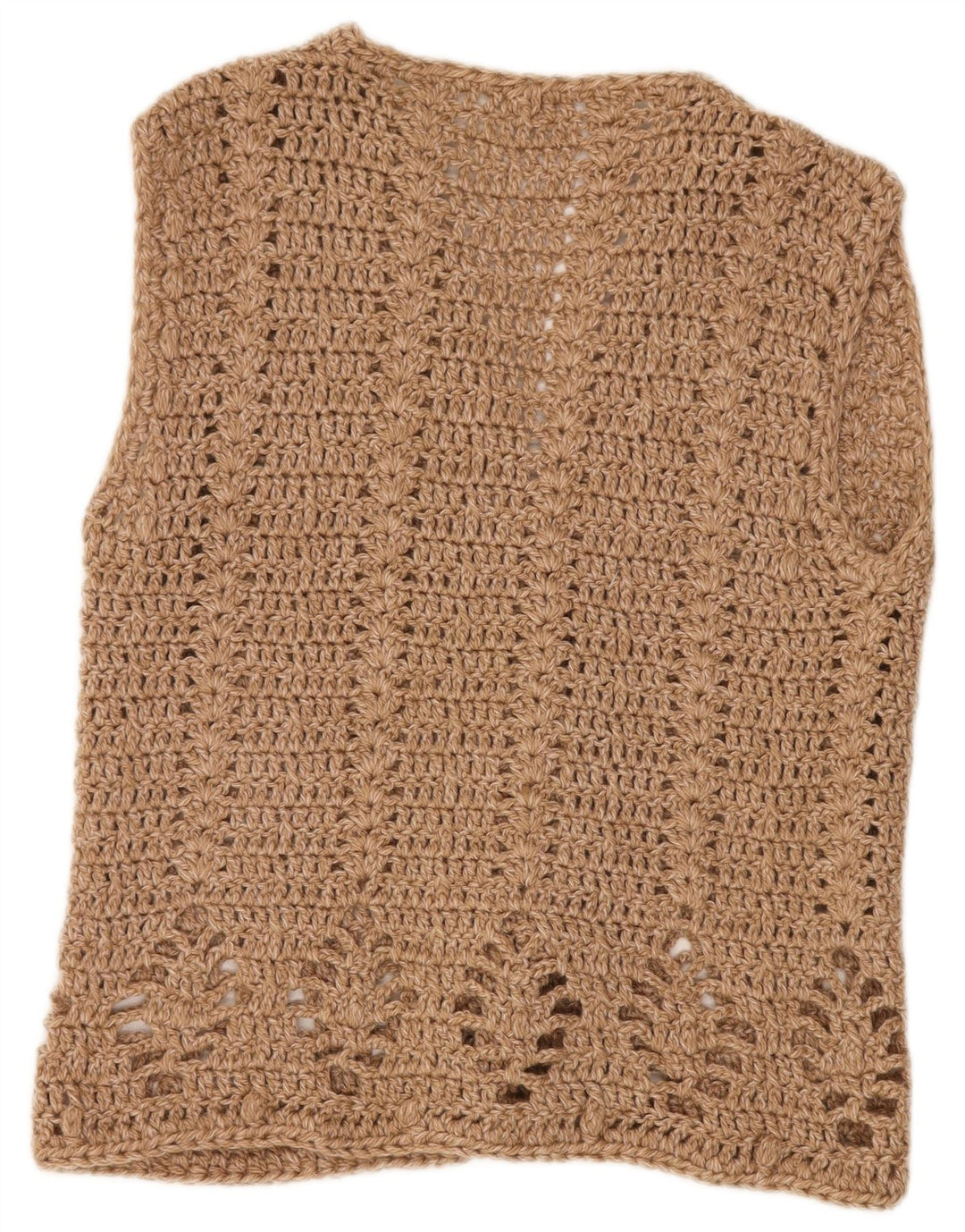 ВИНТАЖНЫЙ женский кардиган без рукавов крючком, Великобритания, 14, большой, бежевый