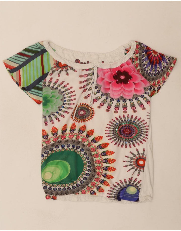 DESIGUAL Womens Blouse Top UK 14 Medium White Floral Vintage Desigual and Second-Hand Desigual from Messina Hembry 
