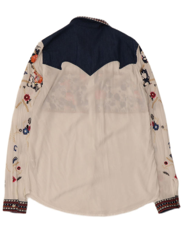Женская рубашка Desigual UK 12, средний размер, белая с цветочным принтом, вискоза