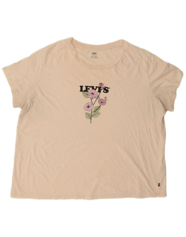 Женская футболка с рисунком Levi's Top UK 22 3XL Off White Cotton