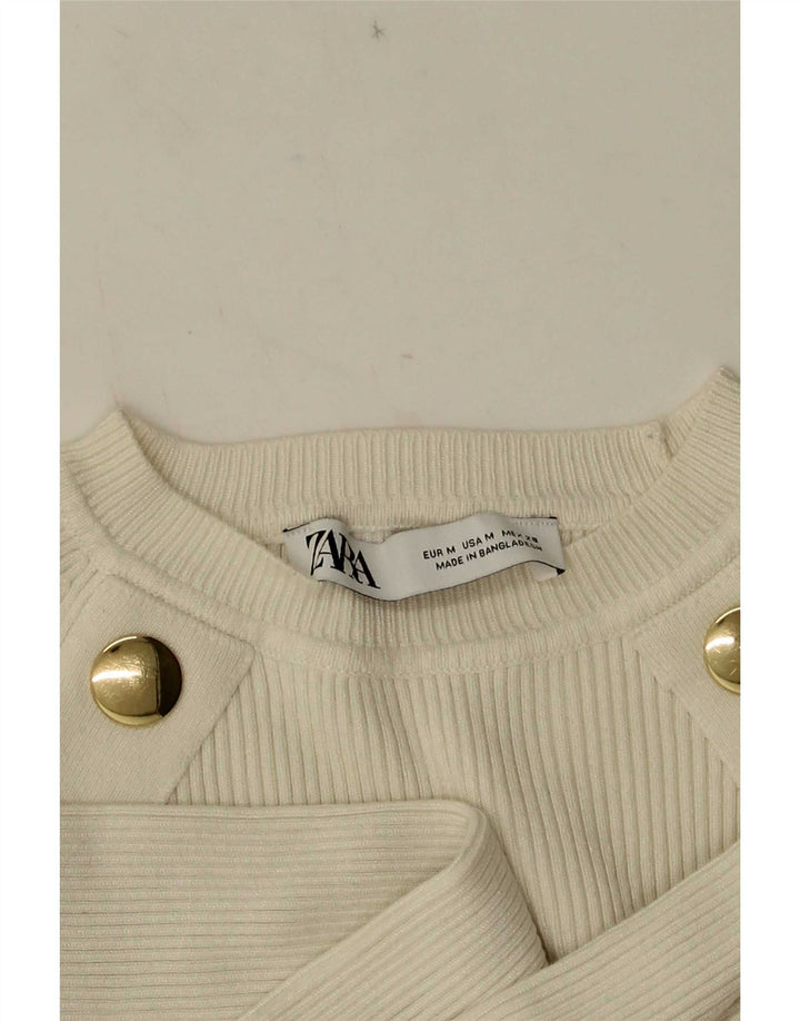 Женский укороченный топ Zara с длинным рукавом UK 12, средний белый