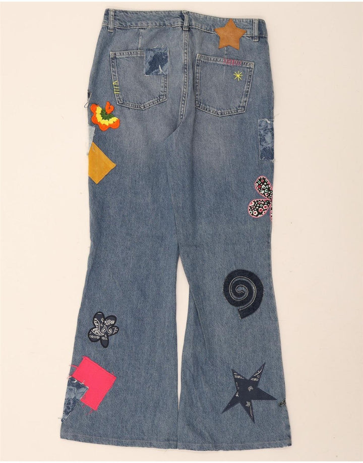 Женские расклешенные джинсы Desigual, большие W32 L30, синие, пэчворк, хлопок