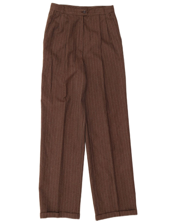 Винтажные женские костюмные брюки с завышенной талией W26 L31 коричневые в тонкую полоску
