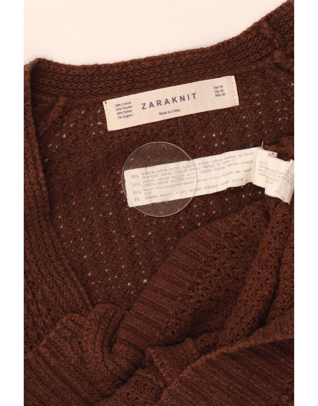 Женский кардиган Zara UK 12, хлопковый средний коричневый цвет