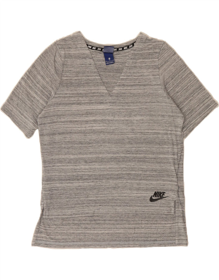 NIKE Womens T-Shirt Top UK 14 Medium Grey Striped Viscose Vintage Nike and Second-Hand Nike from Messina Hembry 