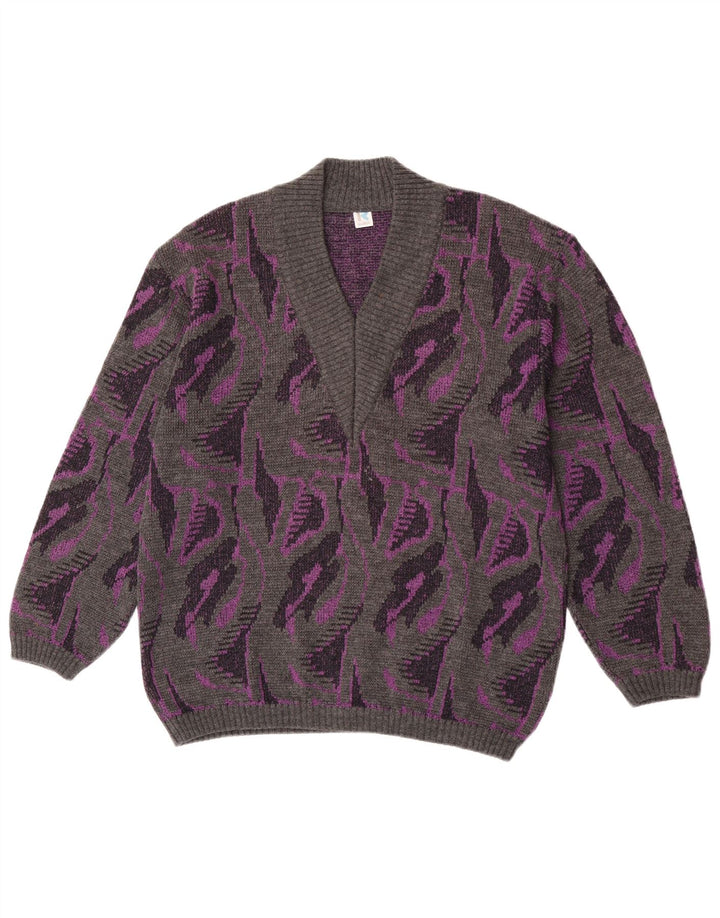 Женский джемпер Rasica с v-образным вырезом и абстрактным узором, Великобритания, 16, большой серый цвет