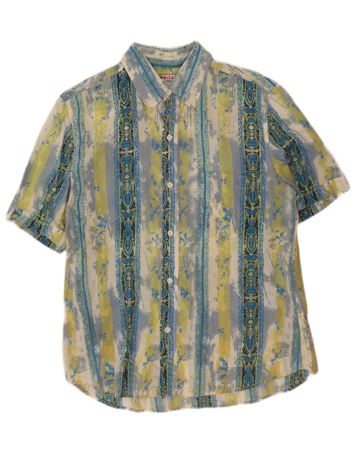 VINTAGE Mens Short Sleeve Shirt Large Multicoloured Striped Cotton